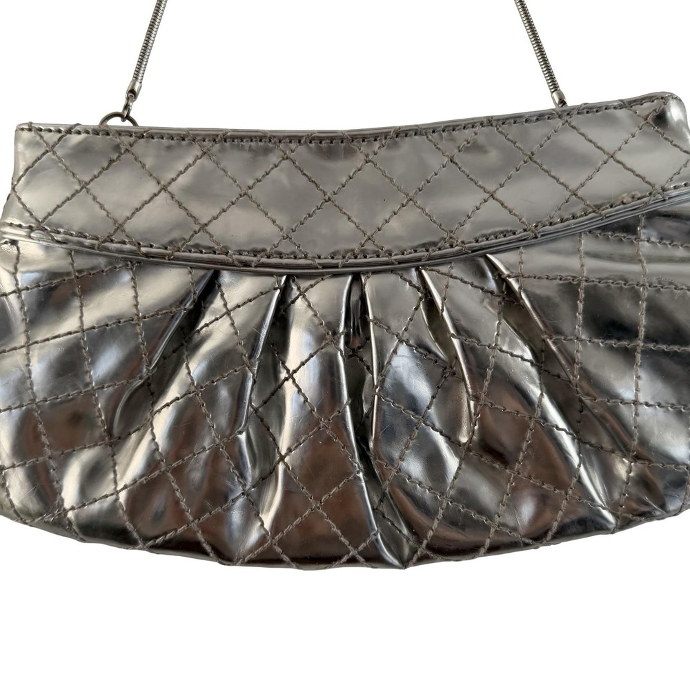 Steve Madden Quilted Shoulder Bag Womens Silver Metallic Evening Purse - Picture 11 of 15